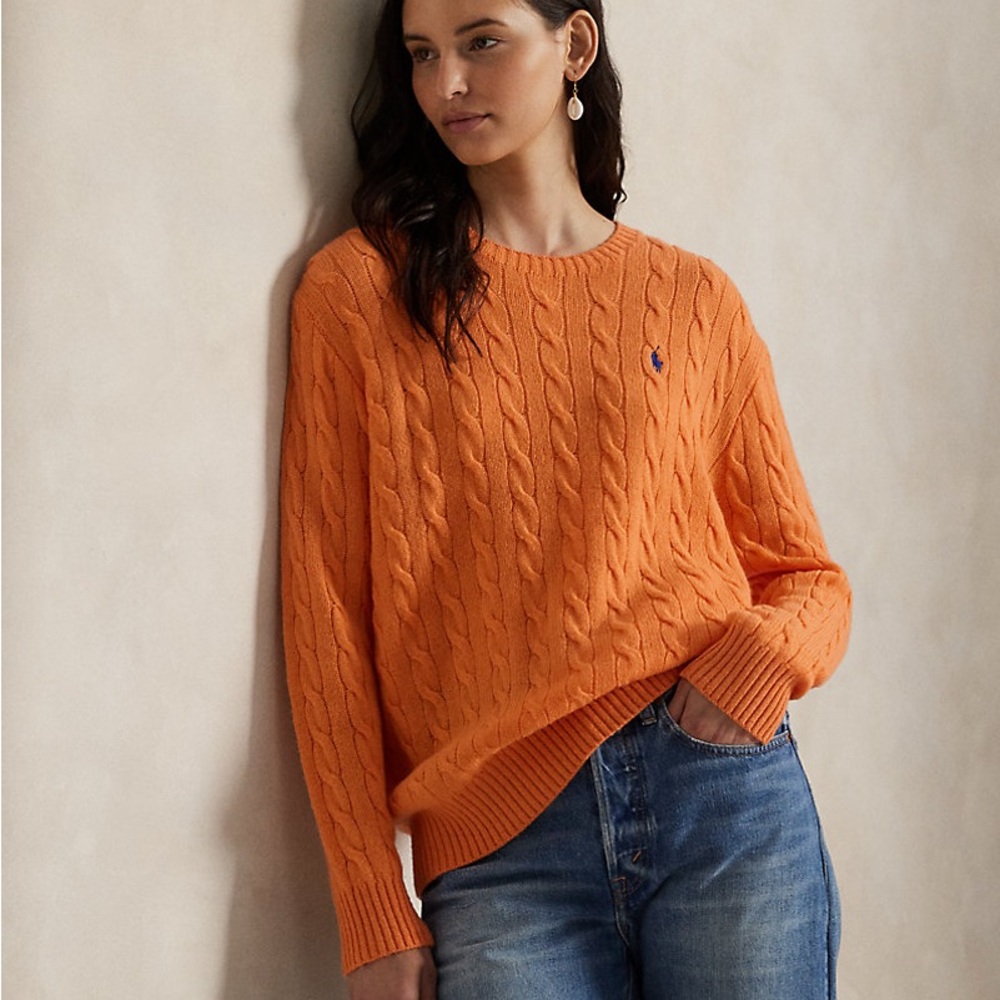 Polo By Ralph Lauren Women's Vibrant Orange Crew Neck Sweater Silk + Cashemere L